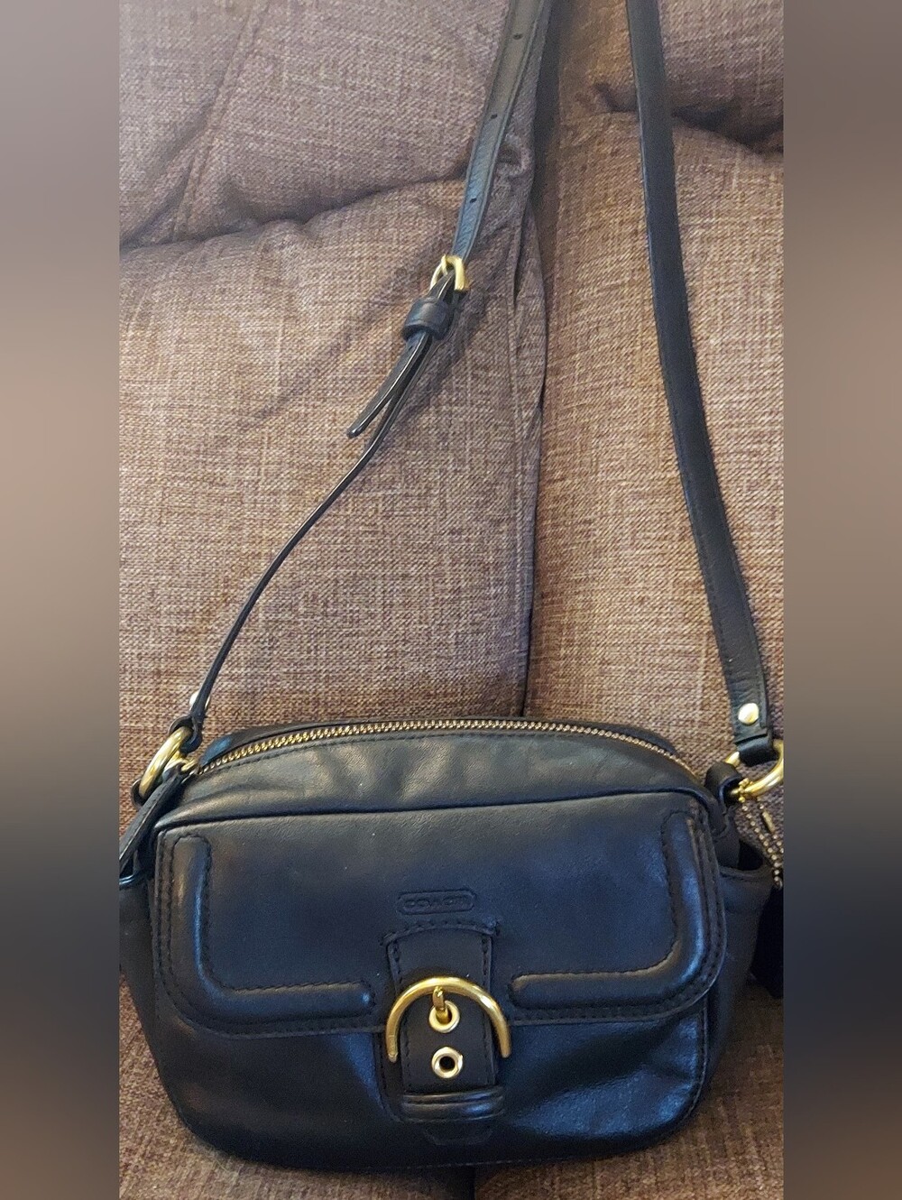 Coach Black Leather Crossbody Bag with Gold Hardware F25150